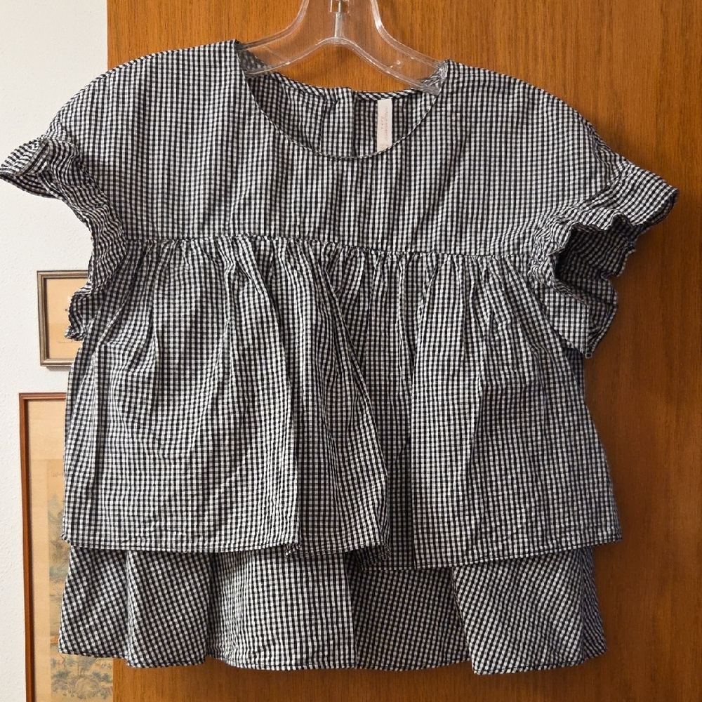 Zara Black and White Checkered Top